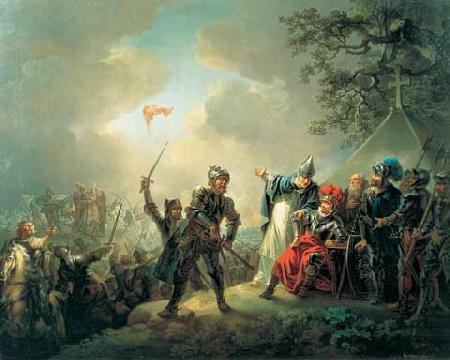 Christian August Lorentzen Dannebrog falling from the sky during the Battle of Lyndanisse, June oil painting image